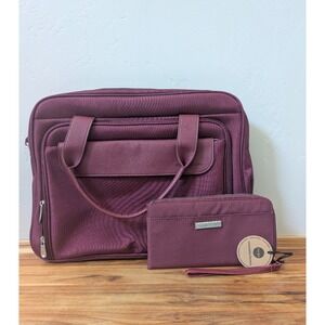 2 Piece- Samantha Brown Carry All Laptop Messenger Bag & Travel Wallet Burgundy